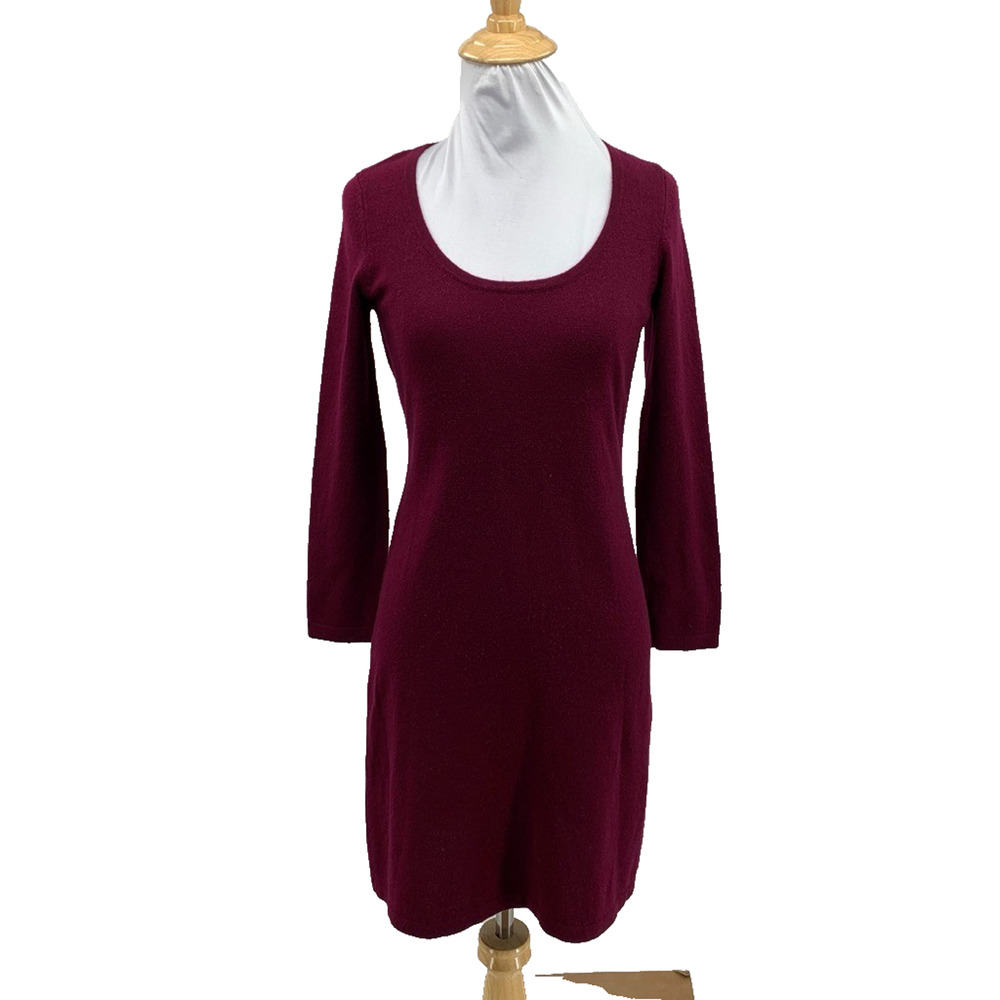 Theory Dress Womens S Small Bordeaux Annetta Cashmere Knitted Scoop Neck Jumper